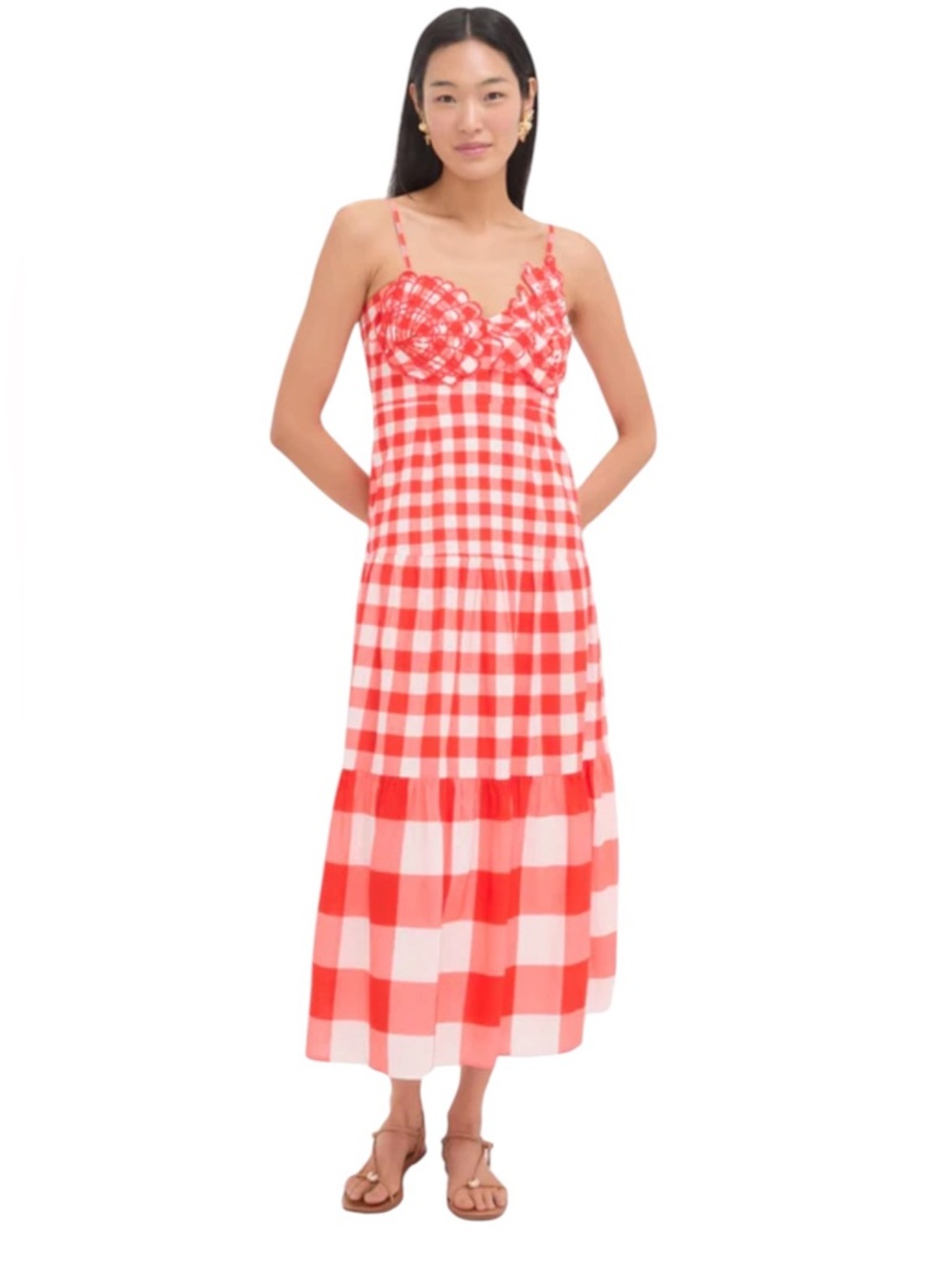 NEW Tuckernuck x Anna Cate Taylor Midi Dress. Red Gingham & Shell. S. NWT